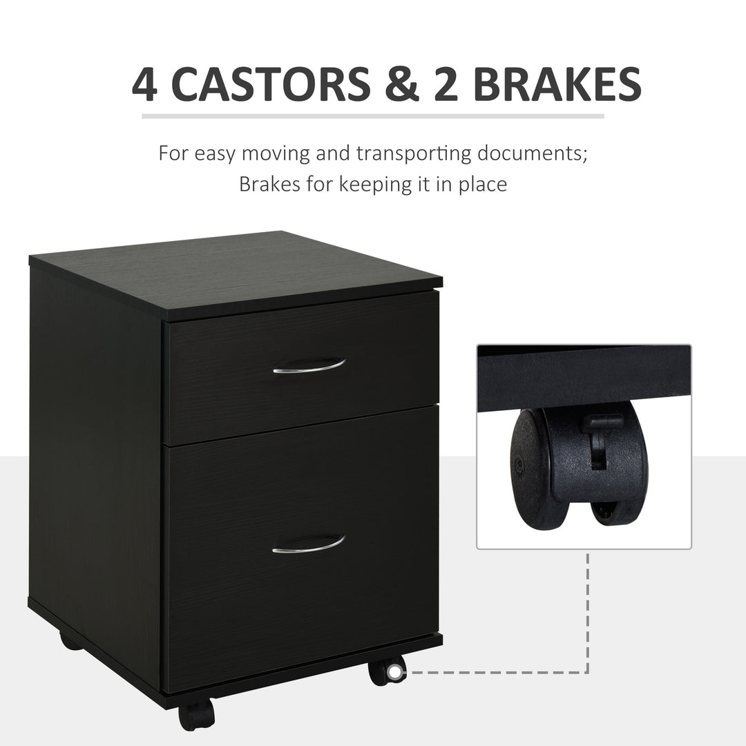 Two Drawer Filing Cabinet with Wheels- Black Wood Grain