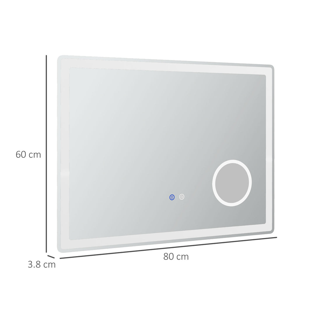LED Bathroom Mirror with Lights, 3X Magnifying Mirror, Dimming Lighted Bathroom Mirror, Vanity Mirror with 3 Colour Front and Backlit, Smart Touch, Anti-Fog, Horizontal and Vertical, 80x60cm