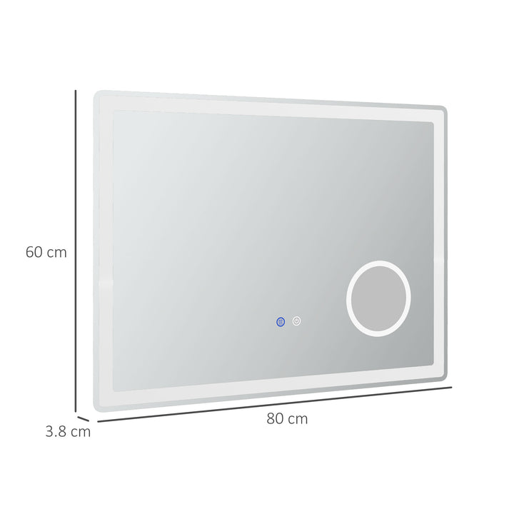 LED Bathroom Mirror with Lights, 3X Magnifying Mirror, Dimming Lighted Bathroom Mirror, Vanity Mirror with 3 Colour Front and Backlit, Smart Touch, Anti-Fog, Horizontal and Vertical, 80x60cm