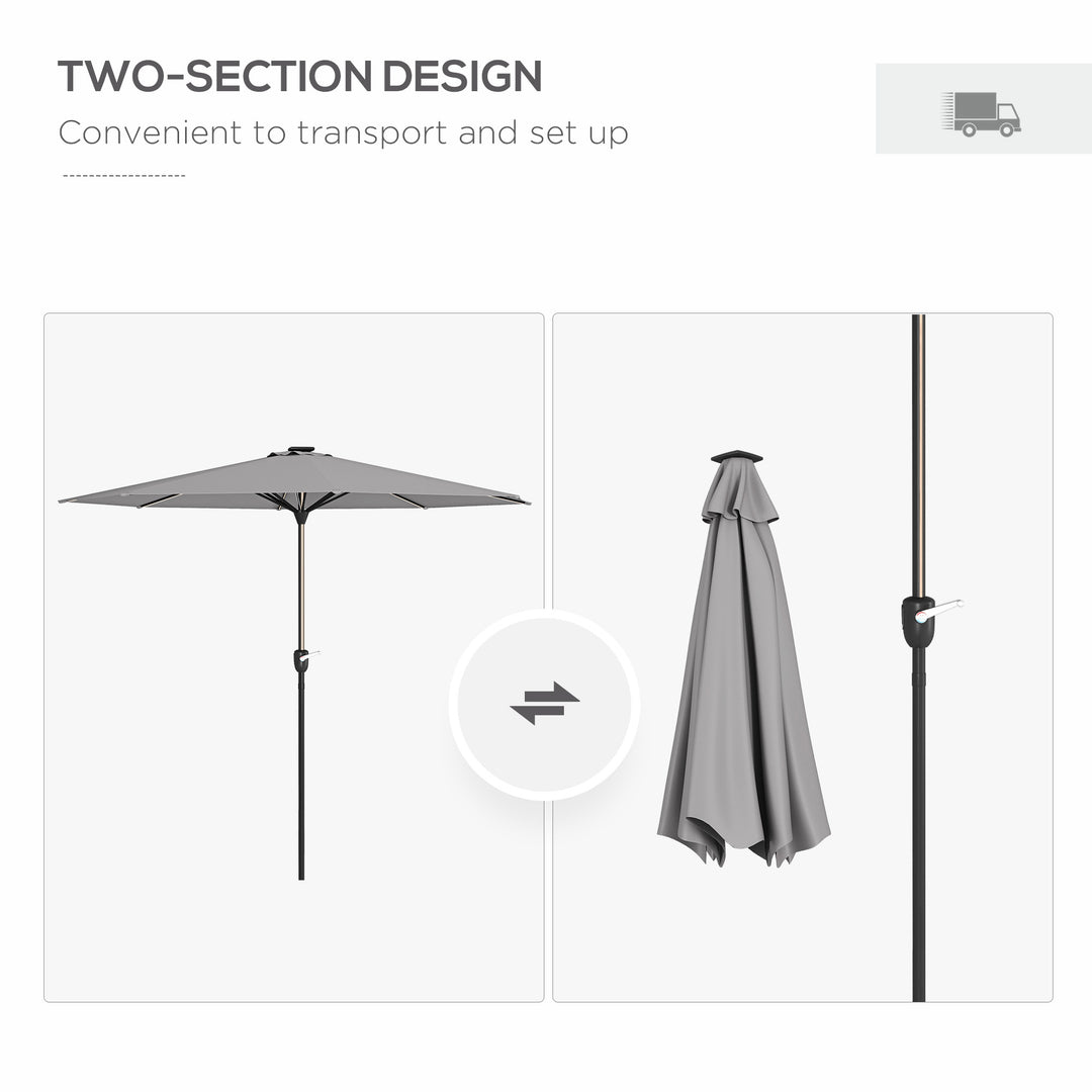 2.65m Garden Parasol, with LED Lights - Light Grey