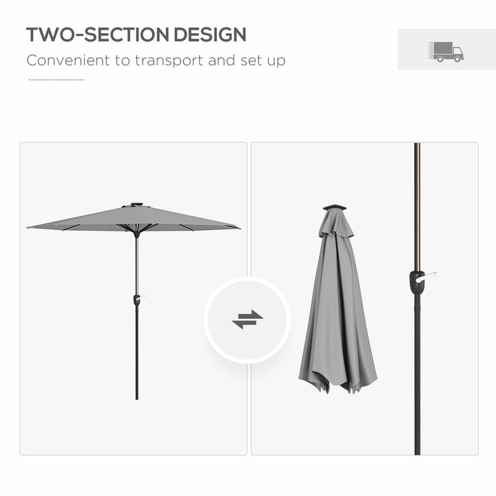 2.65m Garden Parasol, with LED Lights - Light Grey