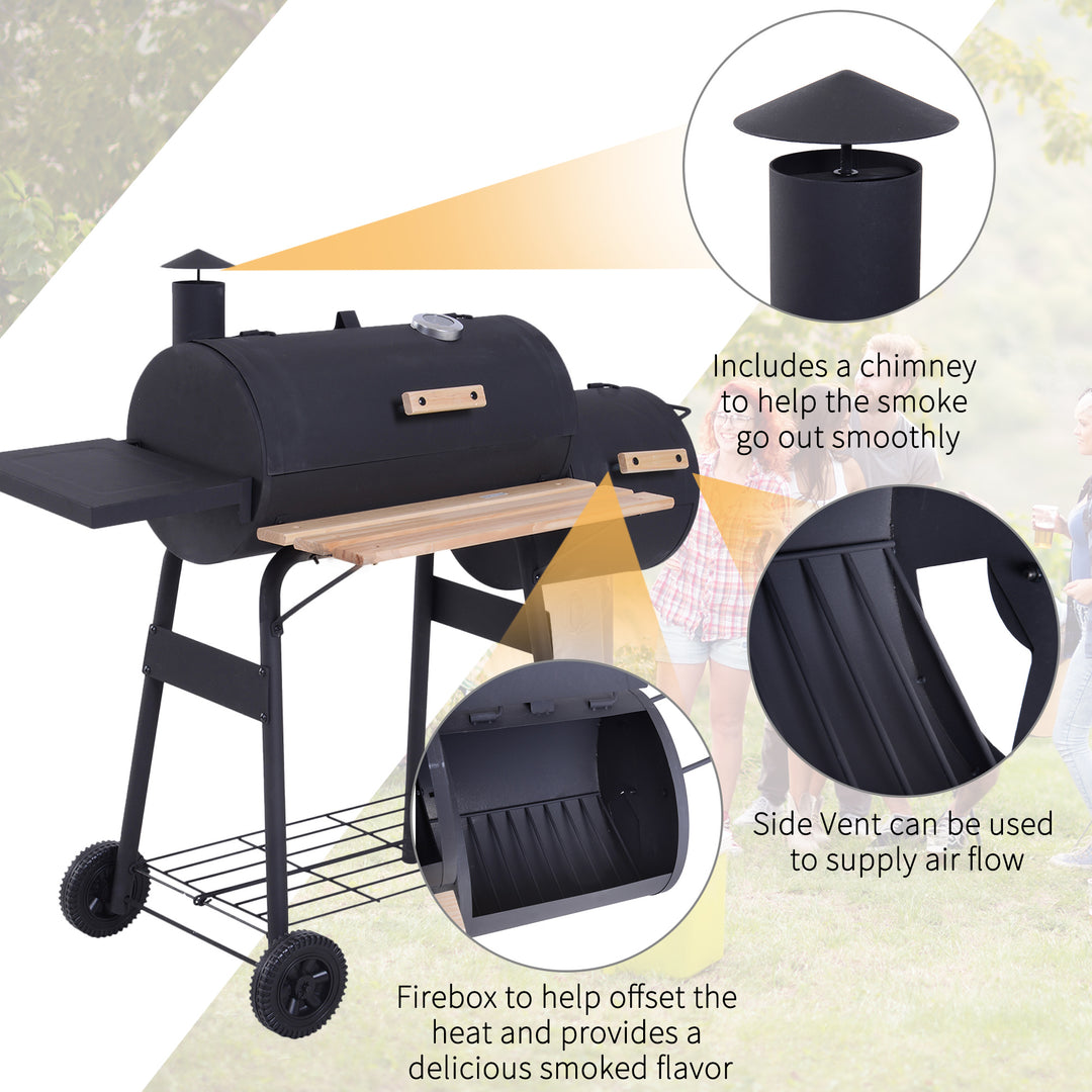 MCL Portable Charcoal BBQ Grill, Cold-rolled Steel, Solid Wood, 104H x 124L x53W cm-Black