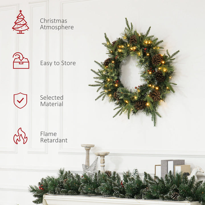 60" Cone and Berry Christmas Wreath, with LED Lights - view 4