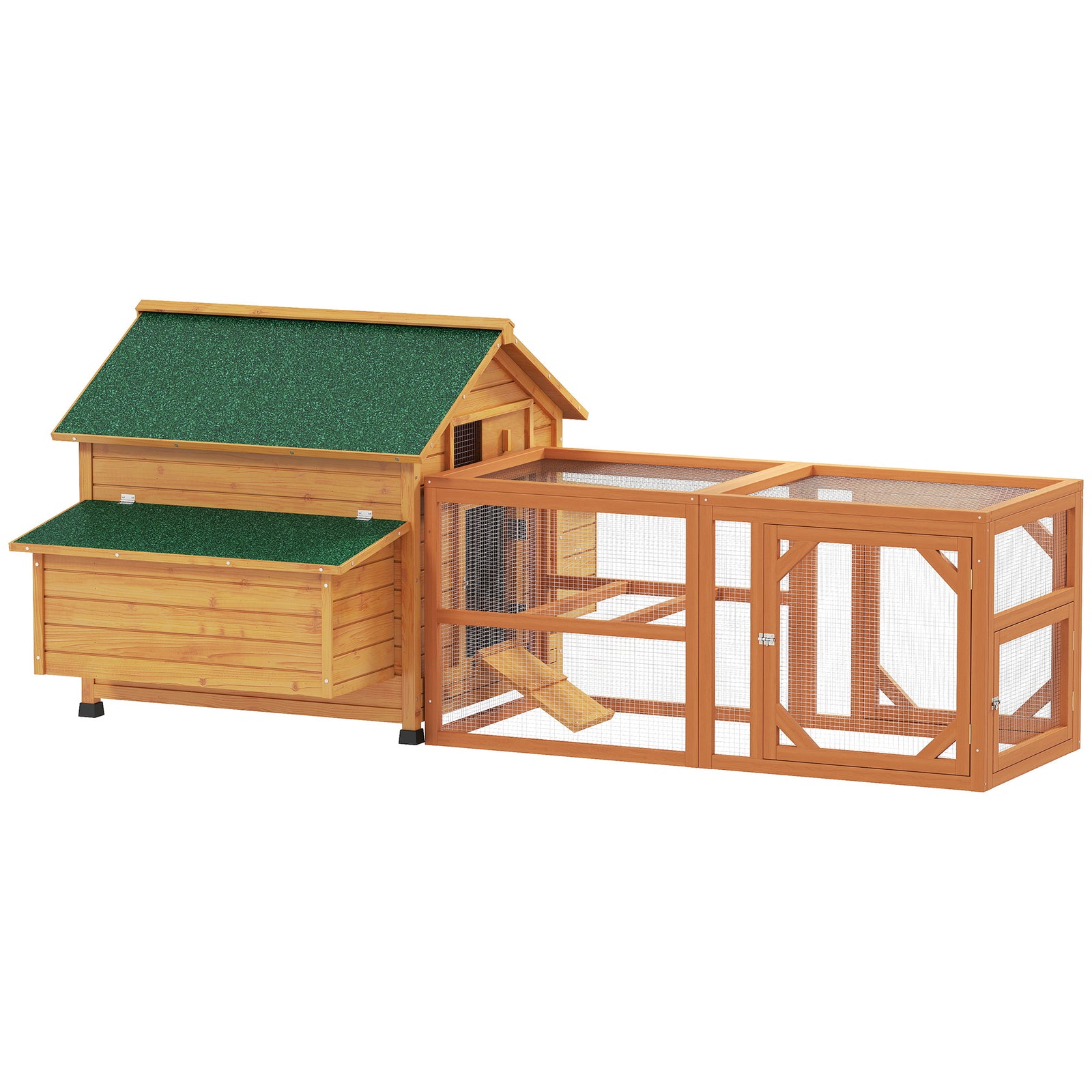 2 Piece Wooden Chicken Coop and Run Set, Poultry Run Cage with Nesting Box, Slide-Out Tray, for 4-8 Chickens, Yellow