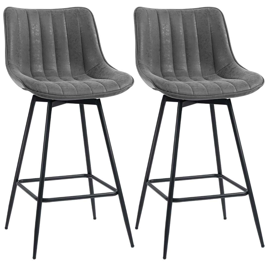 Set of 2 PU Leather Swivel Bar Stools