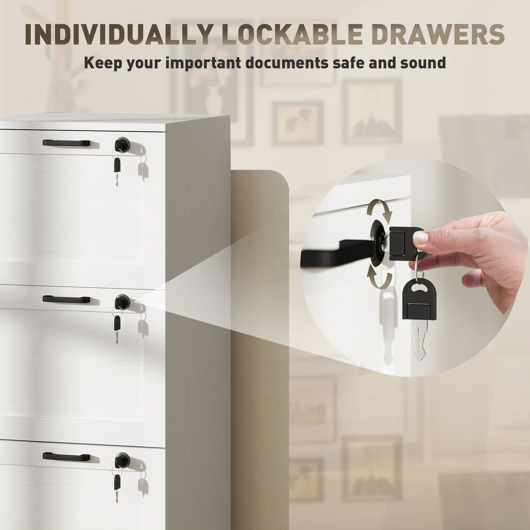 3-Drawer Filing Cabinet with Lock - White