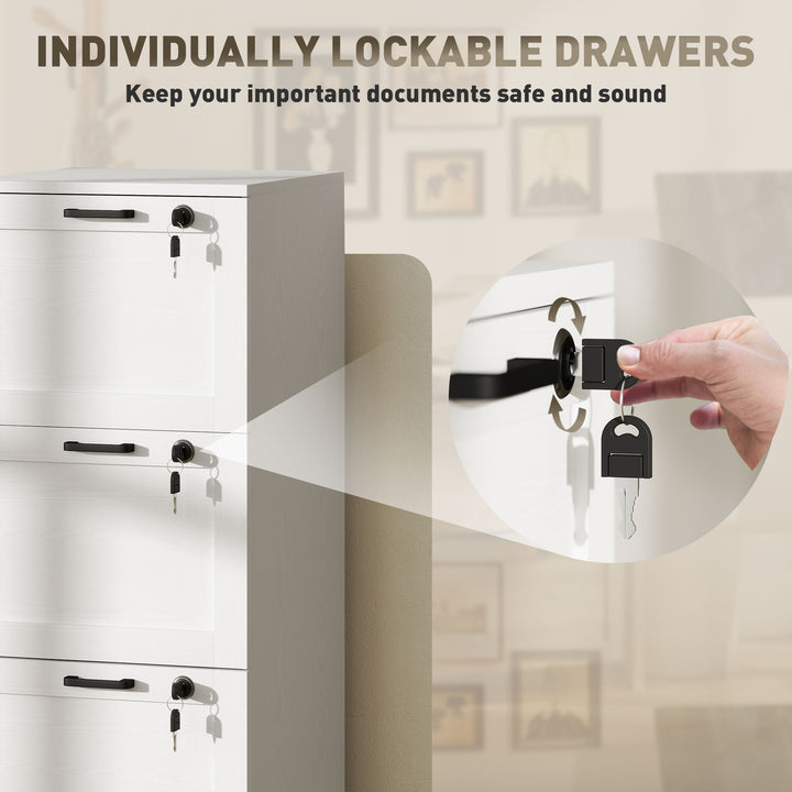 3-Drawer Filing Cabinet with Lock - White