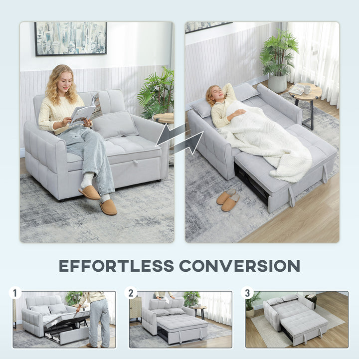 2 Seater Sofa Bed, 3-in-1 Convertible Sleeper Sofa with Click-clack Adjustable Backrest and 2 Pillows, Light