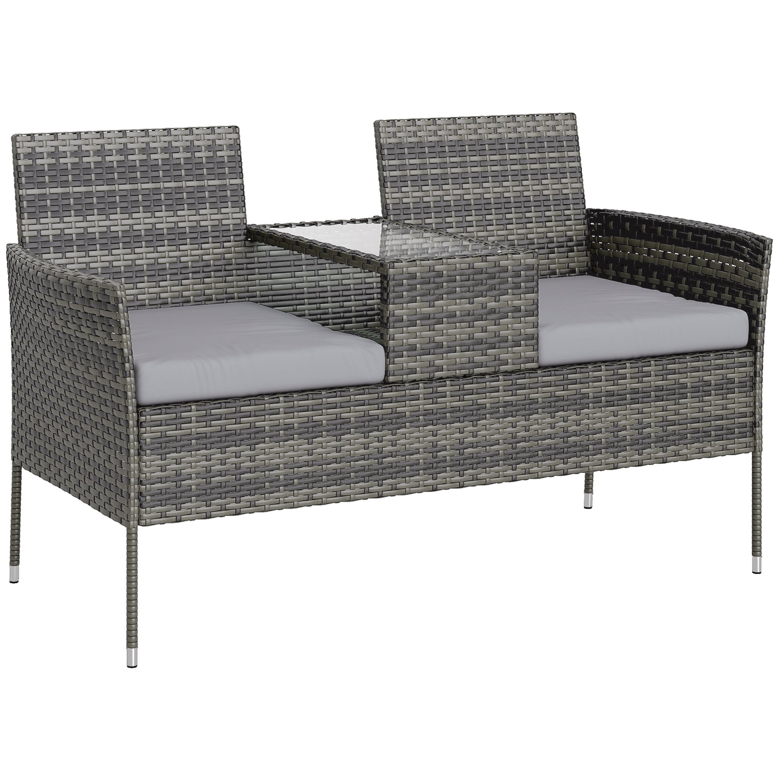 Two-Seat Rattan Chair, with Middle Table - Charcoal Grey