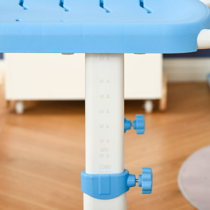 Kids Desk and Chair Set, Height Adjustable Student Writing Desk, Children School Study Table with Tiltable Desktop, Drawer, Pen Slot, Hook - Blue
