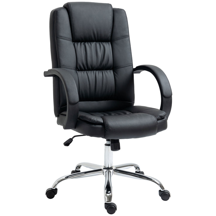 Office Chair, PU Leather Desk Chair with 13cm Soft Padded Seat and Backrest, Swivel Chair with Adjustable Height and Rolling Wheels, Black