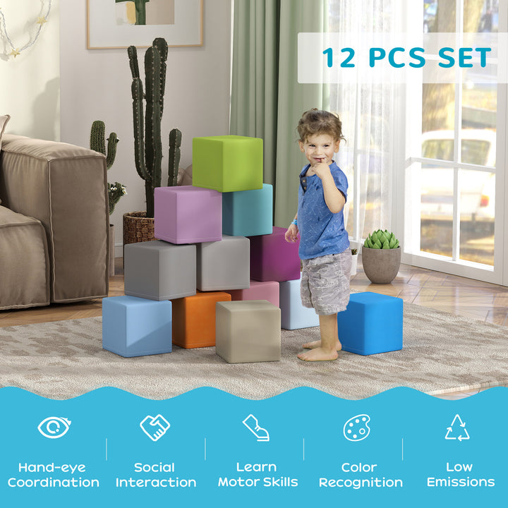 HOMCOM 12 PCs Soft Play Blocks, Soft Foam Toy, Building and Stacking Blocks for Kids, Multicoloured | Aosom UK