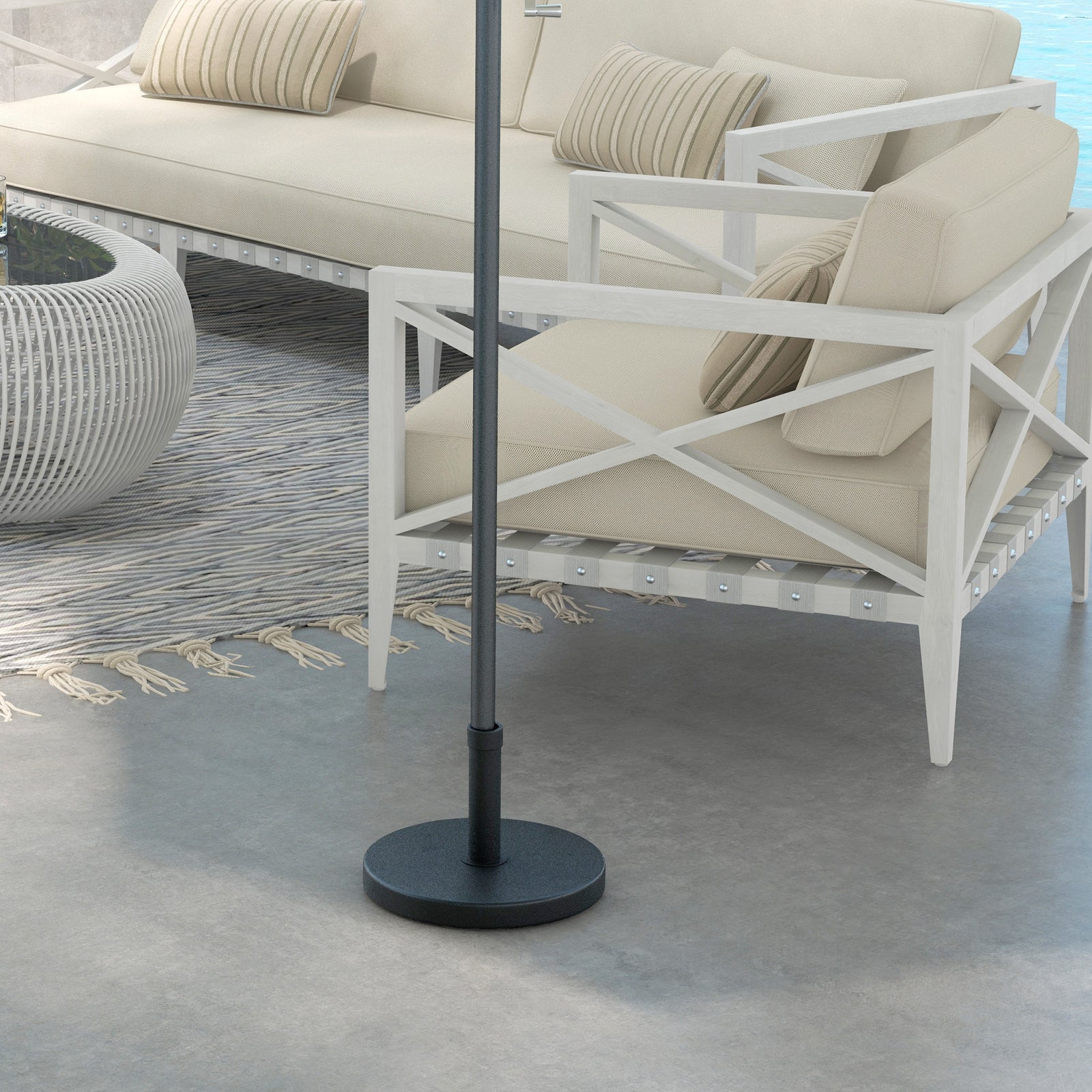 15kg Concrete Umbrella Parasol Base with Rattan Effect 46.5cm Dia Heavy Duty Parasol Stand for Outdoor Patio Umbrella