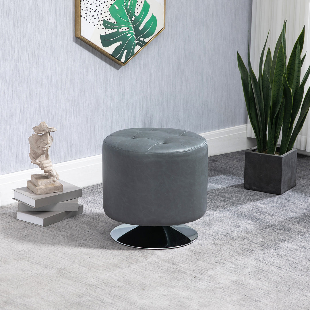 HOMCOM 360 Swivel Foot Stool, Round Ottoman with Thick Sponge Padding, Solid Steel Base, Grey | Aosom UK