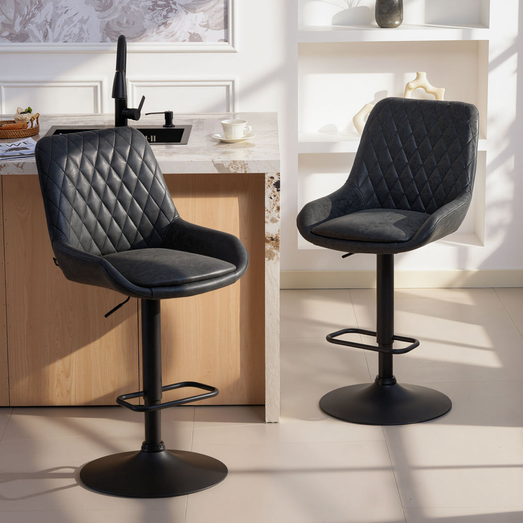 Set of Two Faux Leather Retro Bar Stools - Black