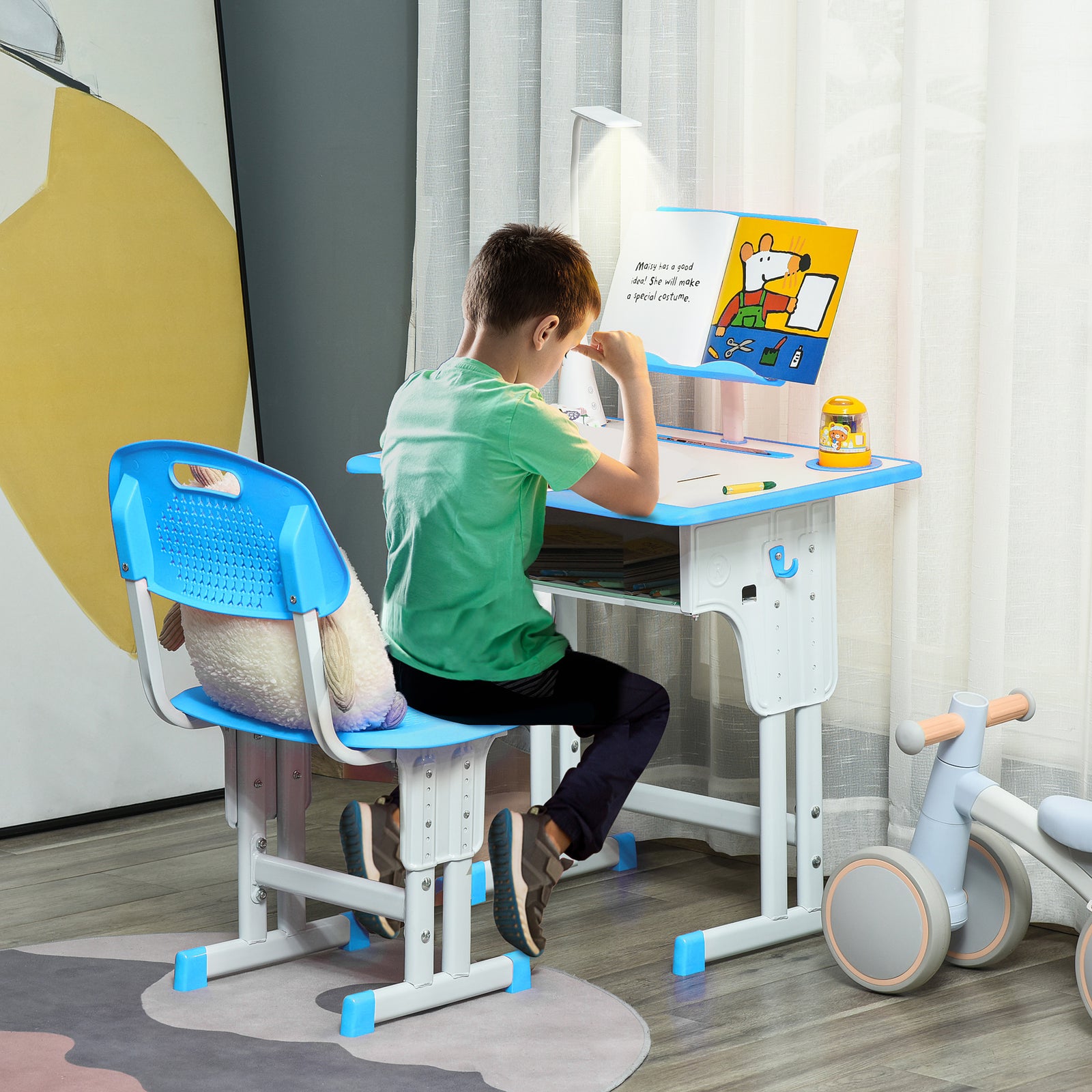 Kids Desk and Chair Set Adjustable Height Study Table Set with Drawer,