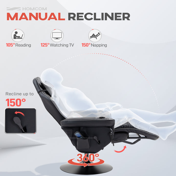 Massage Gaming Chair, Swivel Racing Video Gaming Recliner with Retractable Footrest, Headrest, Cup Holders and Side Pockets, Ergonomic High Back PU Leather Executive Desk Chair, Grey