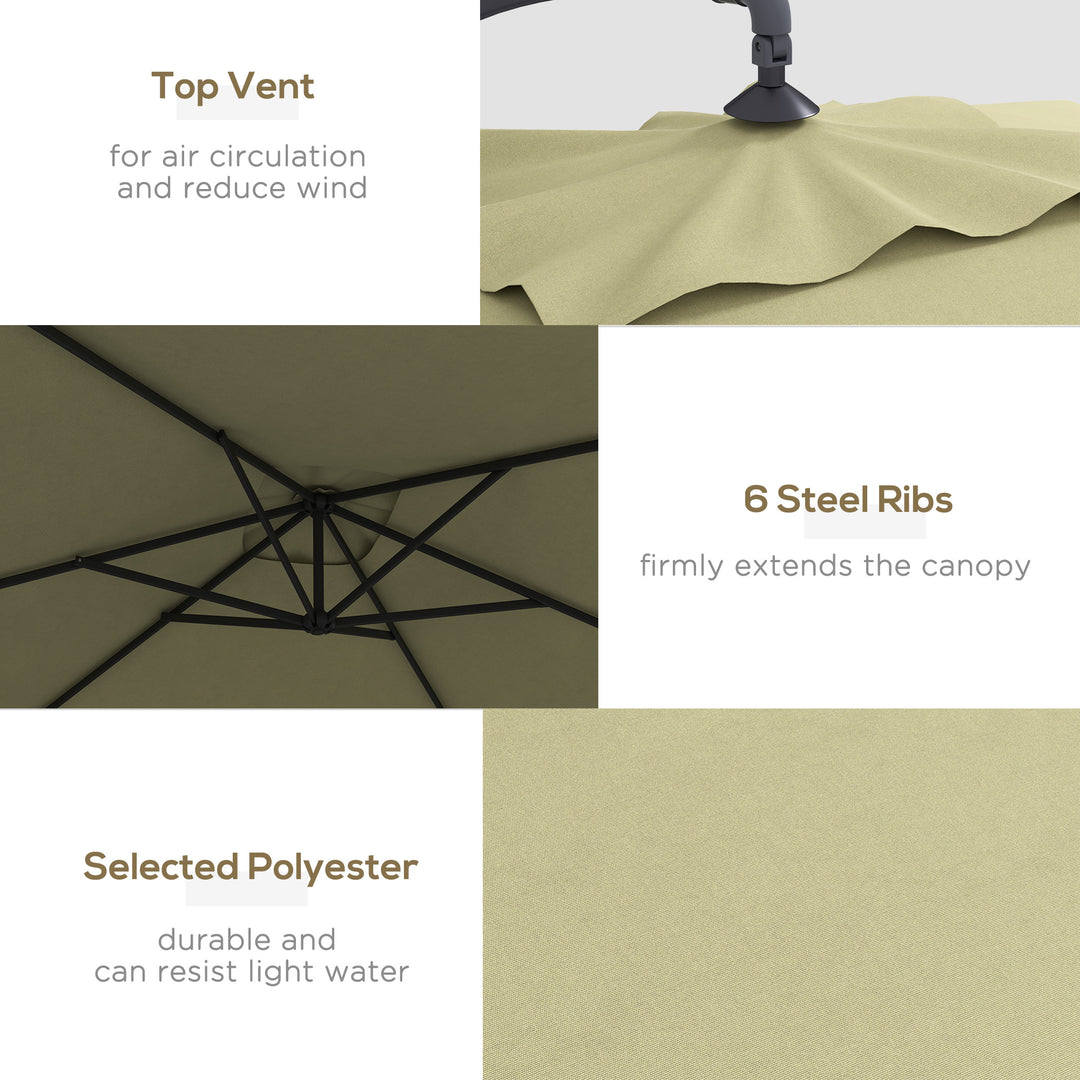 3m Square Canopy Cantilever Parasol, with Cross Base - Beige