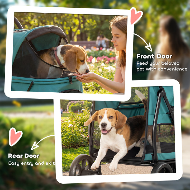 Dog Stroller, 3 Wheels Pet Stroller with Dual Entry, Easy One-Click Qu