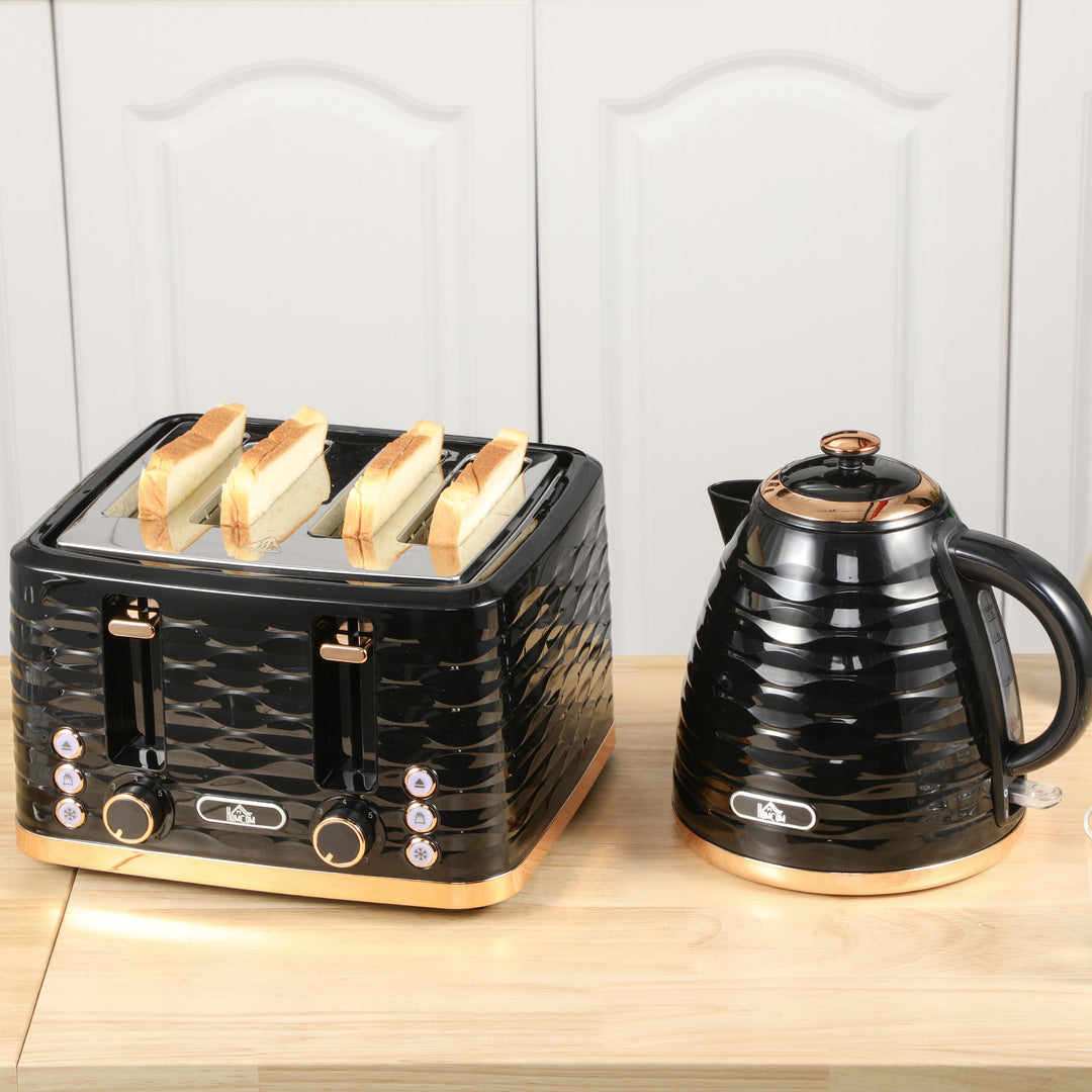 Kettle and Toaster Sets, 3000W 1.7L Rapid Boil Kettle & 4 Slice Toaster with 7 Browning Controls, Defrost, Reheat and Crumb Tray, UK Otter thermostat, Black