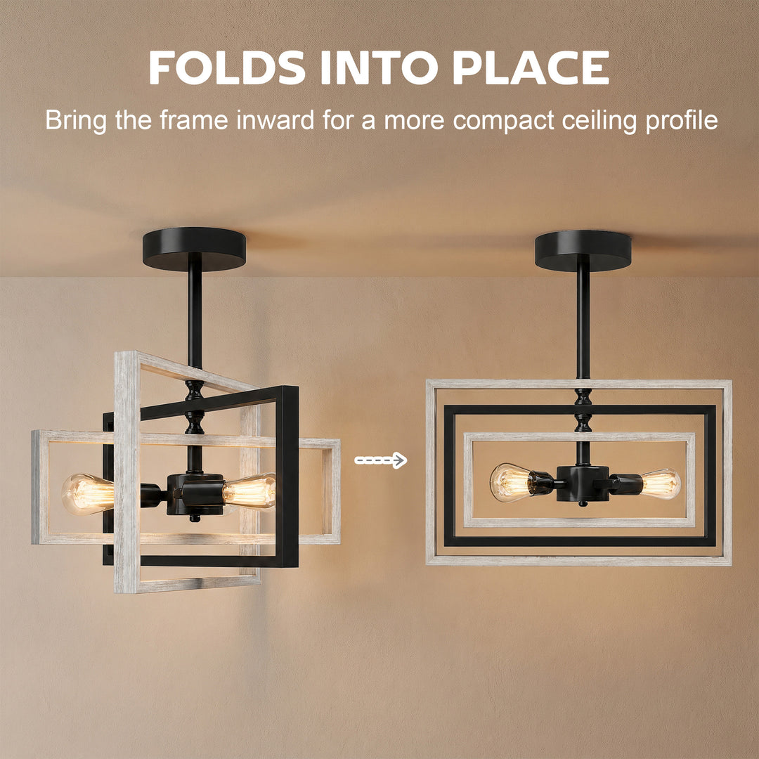 Ceiling Light Fixtures, Industrial Ceiling Lighting with Wood Frame - view 5