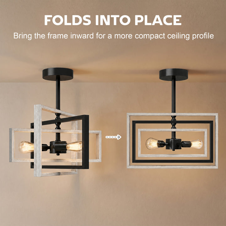 Ceiling Light Fixtures, Industrial Ceiling Lighting with Wood Frame - view 5
