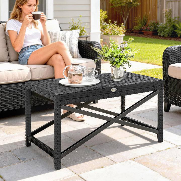 Outdoor Coffee Table Side Table with X-Shape Frame for Patio, Balcony,