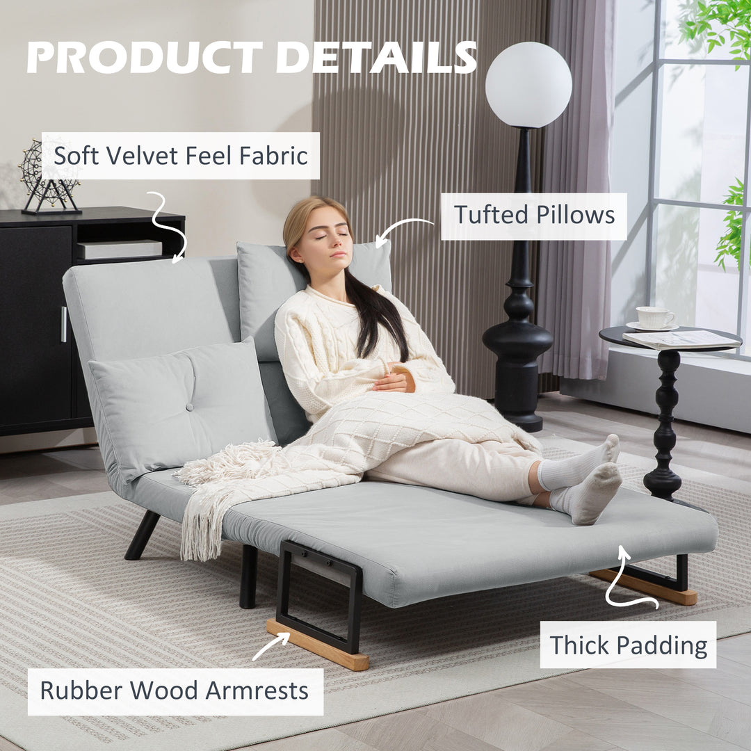 4-in-1 Velvet-Feel Double Sofa Bed, with Pillows - Light Grey