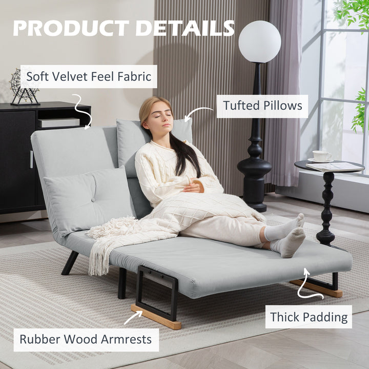4-in-1 Velvet-Feel Double Sofa Bed, with Pillows - Light Grey
