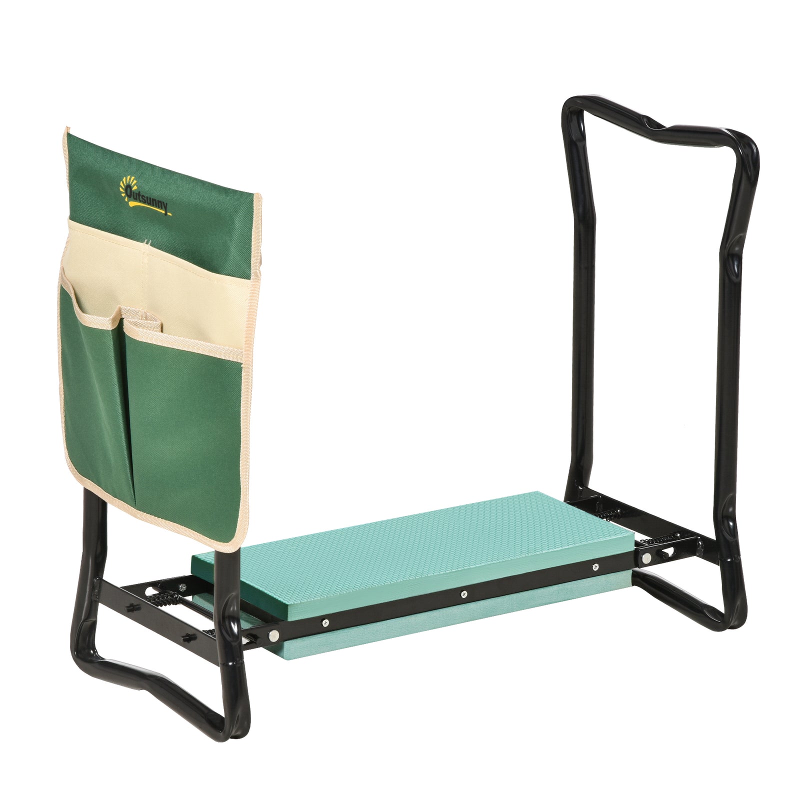 Steel Frame Padded Garden Kneeler, with Tool Bag - Green