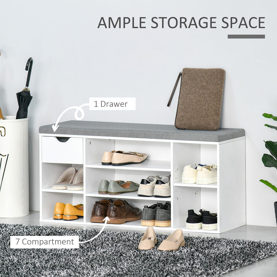 Shoe Storage Bench with Cushion - White