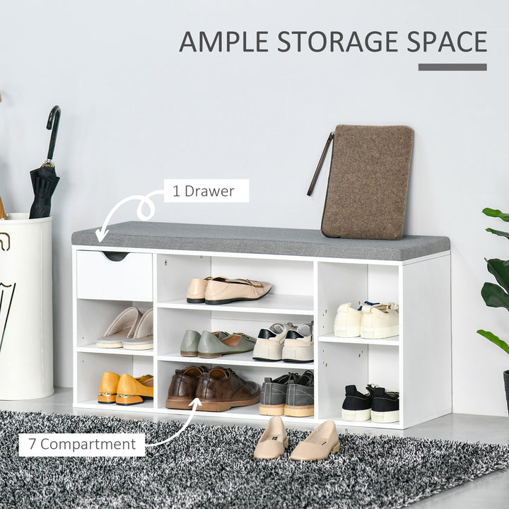Shoe Storage Bench with Cushion - White