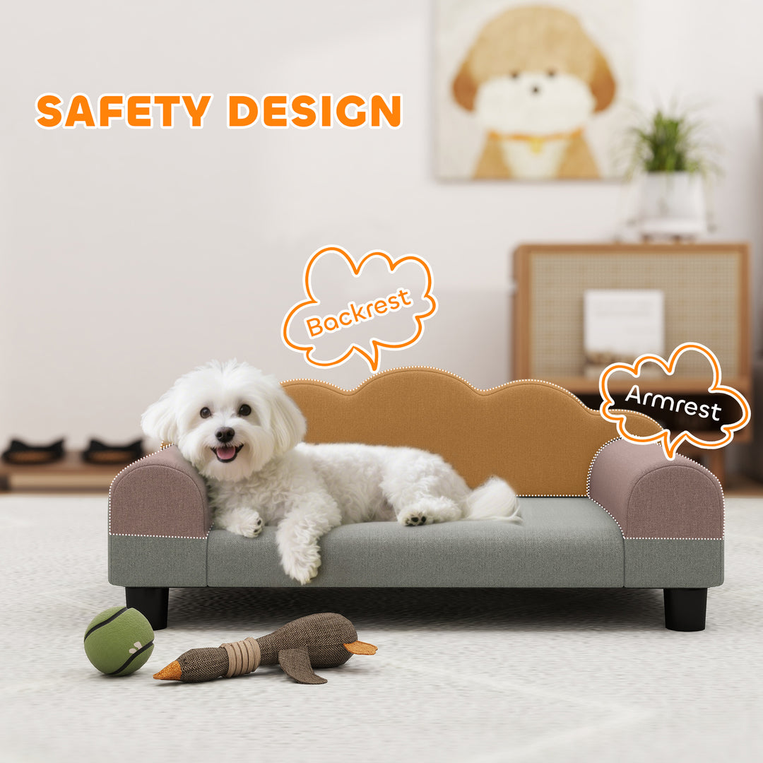 Elevated Dog Sofa Bed, Breathable Pet Sofa with Backrest and Armrest for Small Dogs, Grey