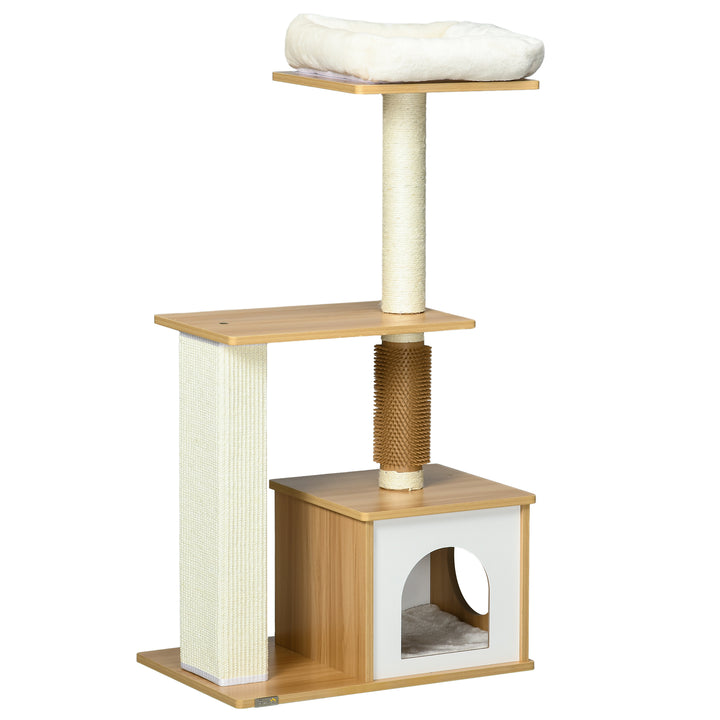 PawHut Cat Tree: Multi-Level Scratching Post, House & Perches in Oak Tone for Feline Fun | Aosom UK