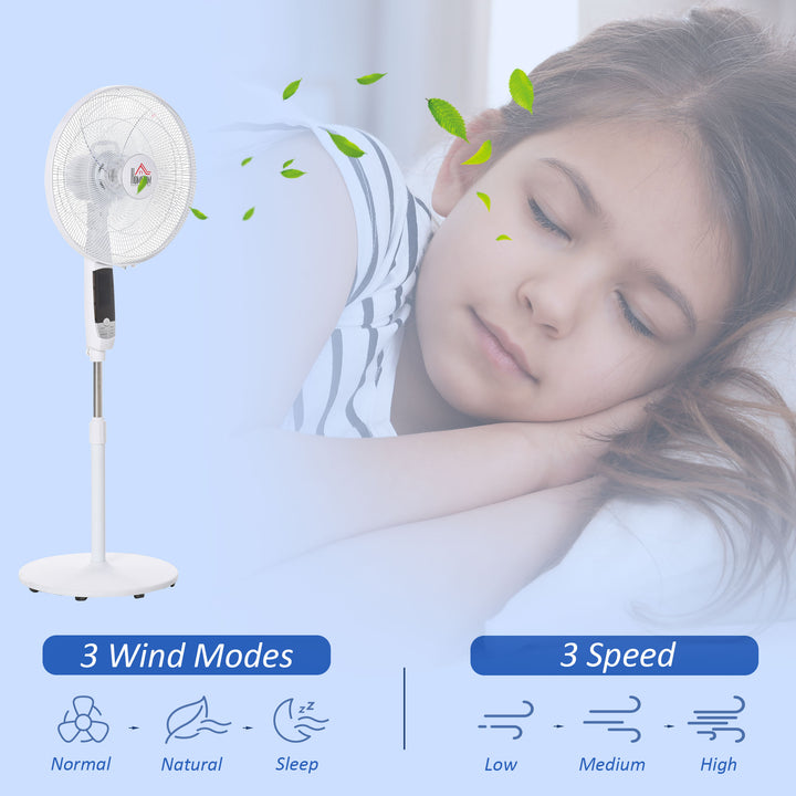 16'' Pedestal Stand Fan, 3 Speed 3 Mode, 85° Oscillation, LED Panel, 3M Remote Controller, Height Adjustable for Living Room, Bedroom, Garage, Office, Black and White