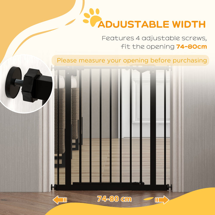 PawHut Adjustable Metal Dog Gate, Safety Barrier for Pets, 74-80cm Wide, Easy Installation, Black | Aosom UK