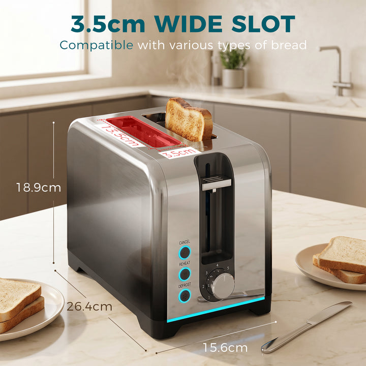2 Slice Toaster with 7 Browning Levels, Reheat, Defrost and Cancel Fun