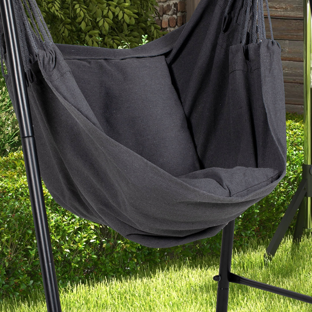 Outsunny Hammock Chair with Stand, Hammock Swing Chair with Cushion, Dark Grey