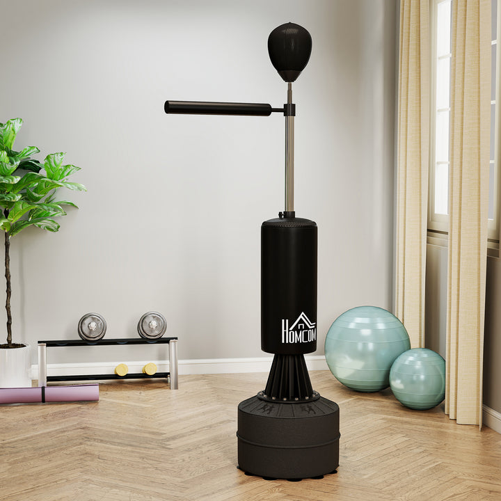 MCL 155-205cm 3-IN-1 Freestanding Boxing Punching Bag Stand, Boxing Speed Trainer with Rotating Flexible Arm, Speed Ball, Fillable Base, Black