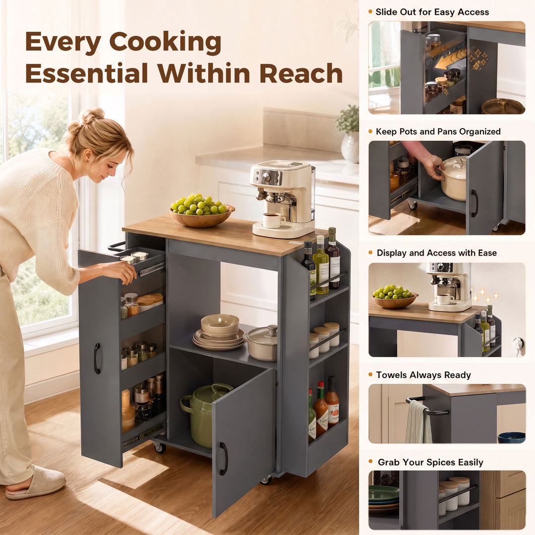 Kitchen Trolley on Wheels, Rolling Kitchen Island Cart with Power - view 5