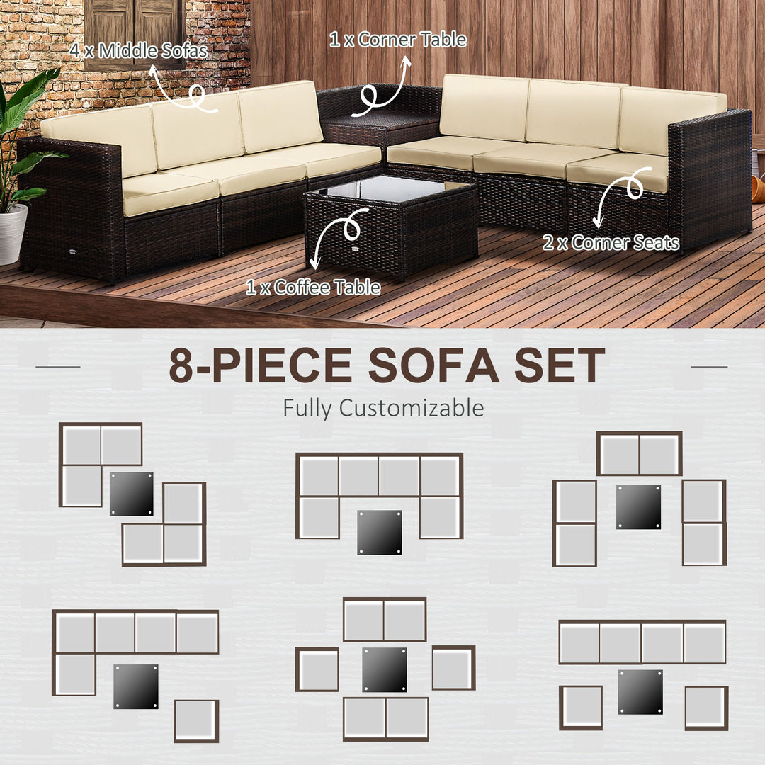 6-Seater Rattan Sofa Furniture Set W/Cushions, Steel Frame-Brown