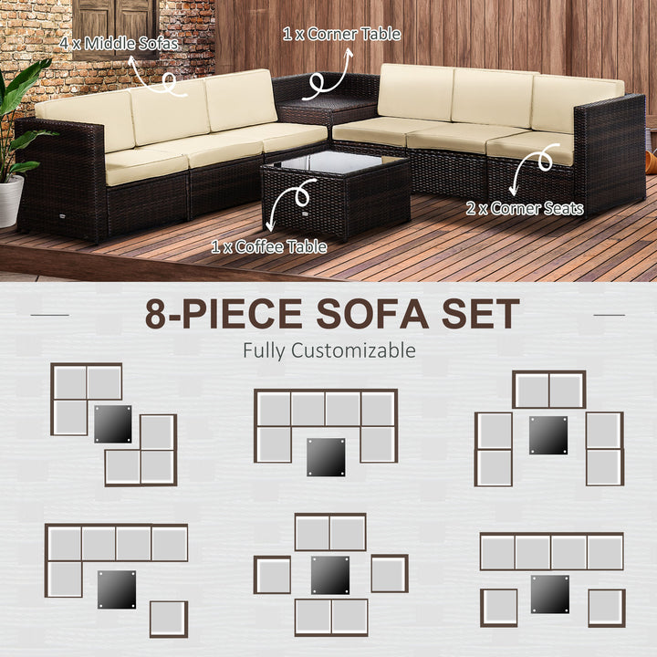 6-Seater Rattan Sofa Furniture Set W/Cushions, Steel Frame-Brown