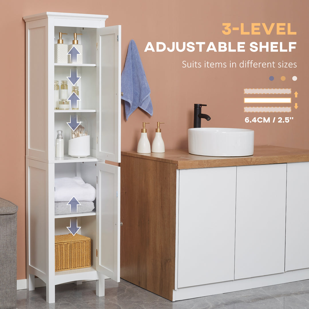 Tall Bathroom Storage Unit, Slim Bathroom Cabinet with Adjustable Shelves and Double Door, White