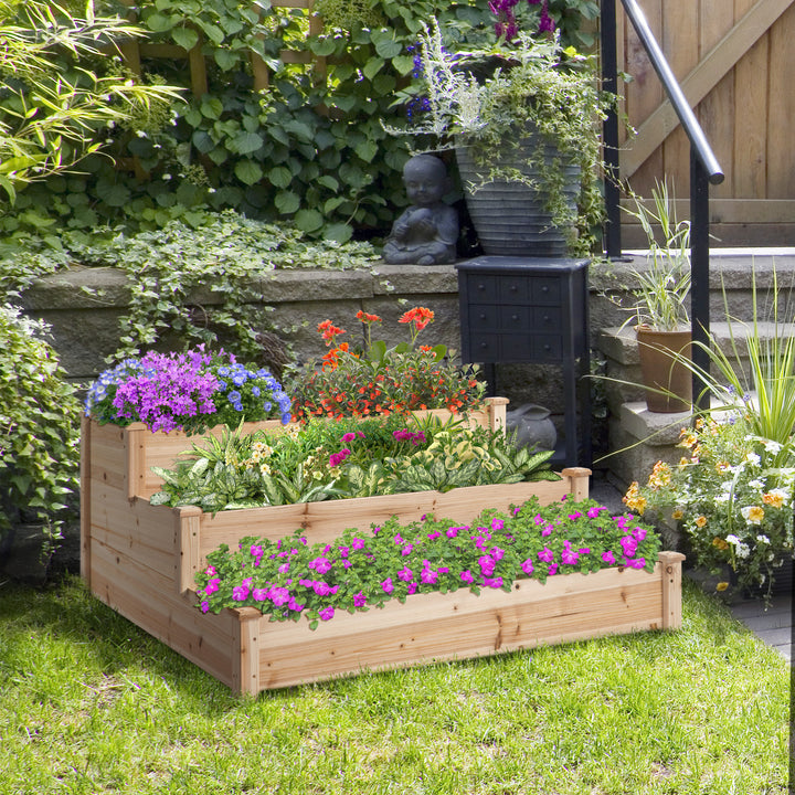 470L Raised Garden Bed, 3-Tier Planter Kit, Elevated Wooden Planters for Garden, Yard & Patio, 124 x 124 x 56 cm