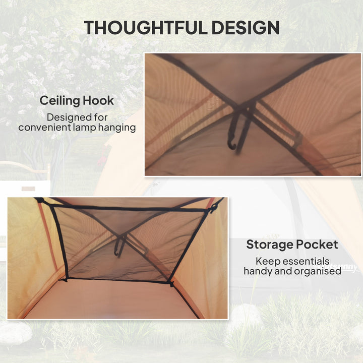 3-4 Person Camping Tent, Easy Set Up Waterproof Dome Tent with Sewn-in Groundsheet, Mesh Windows, Pocket and Hook for Camping, Hiking, Backpacking, Orange and Grey
