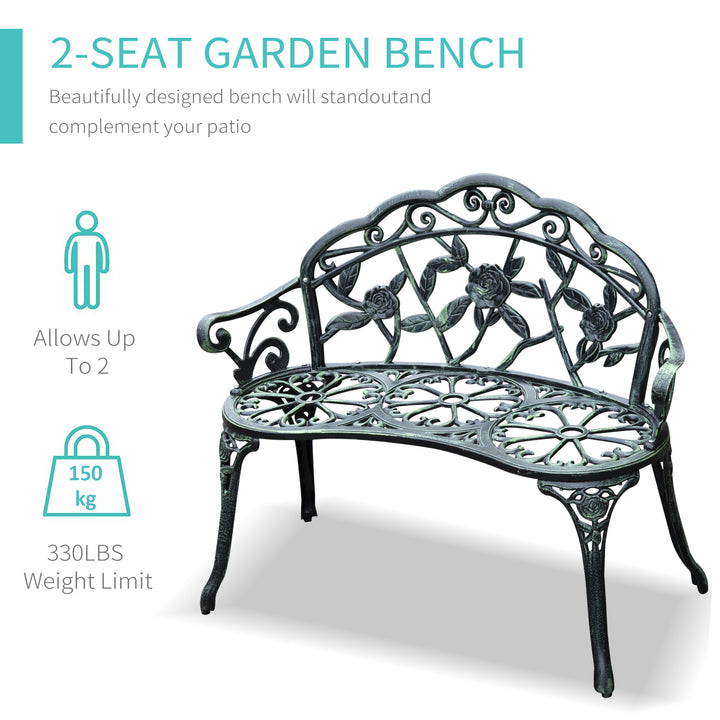 Outsunny Cast Aluminium Outdoor Garden Patio Antique Rose Style Bench Porch Park Chair Seater