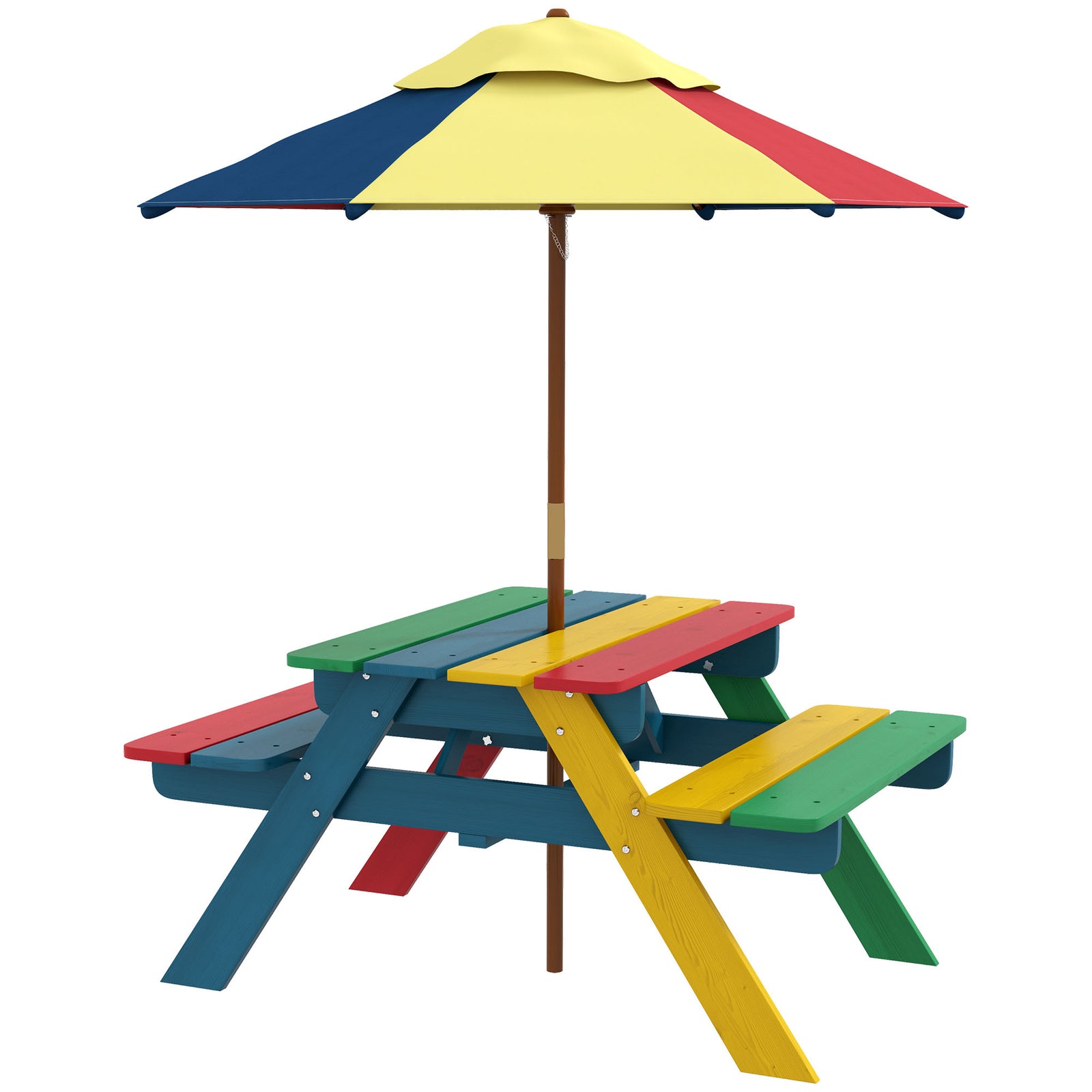 Wooden Kids Table and Chair Set with Removable Parasol, for Ages 3-6 Years - Multicoloured
