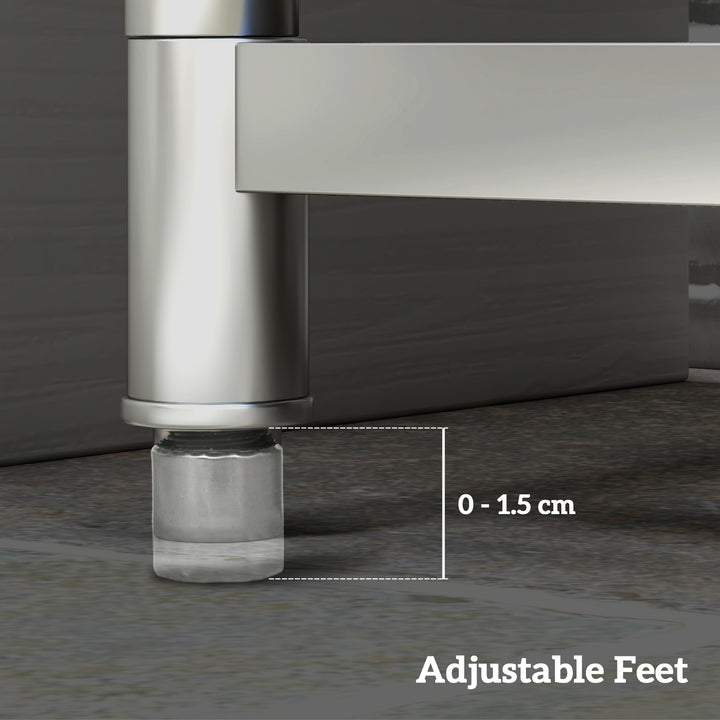 Outdoor Utility Sink, Stainless Steel Free Standing Single Bowl Kitchen Sink with Cold and Hot Water Pipe and Storage Shelf for Laundry Garage, 55 x 50 x 100 cm