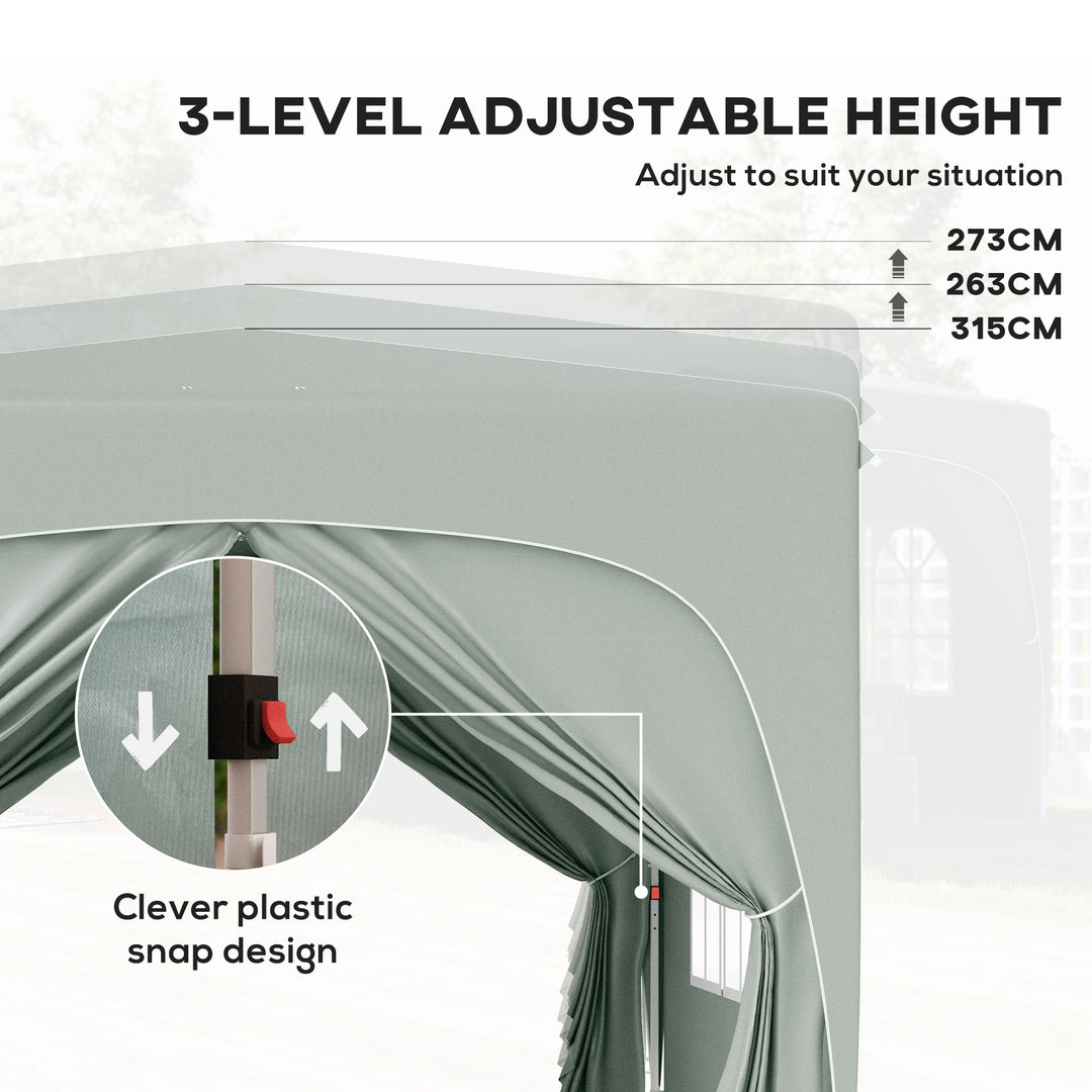 3 x 3m Pop-Up Gazebo Shelter, with Accessories - Light Grey