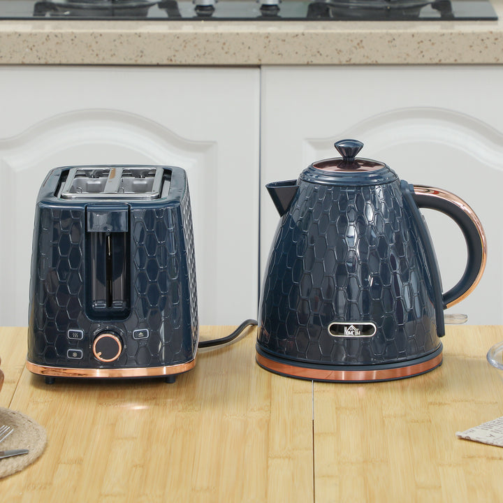 1.7L 3000W Fast Boil Kettle & 2 Slice Toaster Set, Kettle and Toaster Set with Auto Shut Off, Browning Controls, Blue